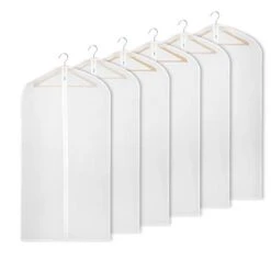 Univivi Hanging Garment Bag 43 Inch Suit Bag For Storage(Set Of 6) Washable Translucent Lightweight Garment Bags For Dress Suits, Jackets, T-Shirt, Sports Coats Etc.