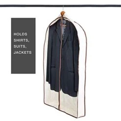 Smart Design Canvas Gusseted Suit Garment Bag W/ Cedar & Zipper - VentilAir Mesh Material - For Suits, Coats, Shirts, & Pants Storage Organization - (42 X 24 Inch) [Clear] -Samsonite Sales Store 410WoByiYnL