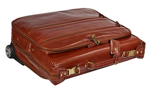 Real Leather Suit Garment Dress Carrier Travel Weekend Bag On Wheels A1236 Cognac 5 Real Leather Suit Garment Dress Carrier Travel Weekend Bag On Wheels A1236 Cognac - Image 5