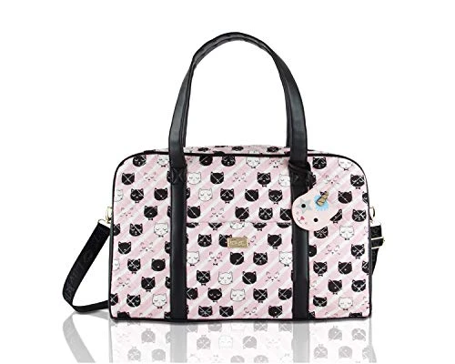 Betsey Johnson Luv CruzIn Cotton Quilted Carry On Weekender Travel Duffel Bag - Black/Blush Cat 1 Betsey Johnson Luv CruzIn Cotton Quilted Carry On Weekender Travel Duffel Bag - Black/Blush Cat