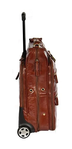 Real Leather Suit Garment Dress Carrier Travel Weekend Bag On Wheels A1236 Cognac 3 Real Leather Suit Garment Dress Carrier Travel Weekend Bag On Wheels A1236 Cognac - Image 3