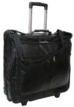 Amerileather Cowhide Leather Black 21.5-inch Wheeled Garment Bag