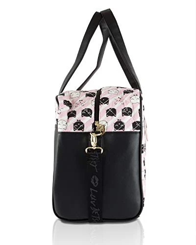 Betsey Johnson Luv CruzIn Cotton Quilted Carry On Weekender Travel Duffel Bag - Black/Blush Cat 4 Betsey Johnson Luv CruzIn Cotton Quilted Carry On Weekender Travel Duffel Bag - Black/Blush Cat - Image 4