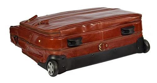 Real Leather Suit Garment Dress Carrier Travel Weekend Bag On Wheels A1236 Cognac 6 Real Leather Suit Garment Dress Carrier Travel Weekend Bag On Wheels A1236 Cognac - Image 6