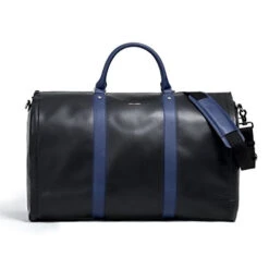 Project 11 Garment Weekender Black Leather With Blue Accents By Hook & Albert