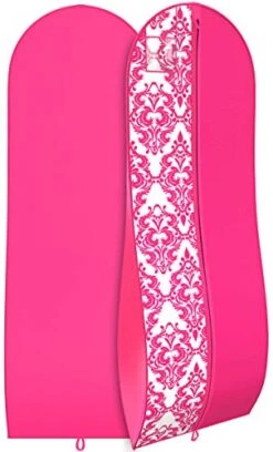 Gusseted Gown Garment Bag For Women’s Prom And Bridal Wedding Dresses - Travel Folding Loop, ID Window-72” X 24” With 10” Tapered Gusset - Fuchsia / White - By Your Bags