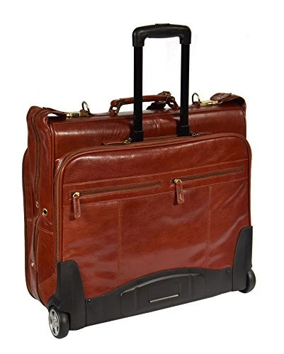 Real Leather Suit Garment Dress Carrier Travel Weekend Bag On Wheels A1236 Cognac 2 Real Leather Suit Garment Dress Carrier Travel Weekend Bag On Wheels A1236 Cognac - Image 2