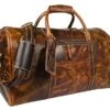 Leather Castle Genuine Vintage Men’s Duffel Sports Gym, Travel, Carry-on Luggage Bag, Light Brown