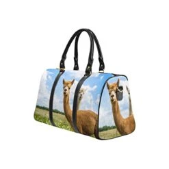 InterestPrint Weekender Bag Overnight Carry-on Tote Duffel Bag Two Friendly Curios Brown And White Alpacas