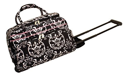 Jenni Chan Damask Deluxe Carry-All Rolling Duffel, Black/Pink, One Size 1 Jenni Chan Damask Deluxe Carry-All Rolling Duffel, Black/Pink, One Size