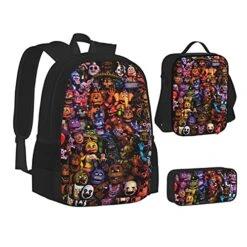 Five Nights At Freddy'S Backpack 3pcs Set Youth Boys Shoulder Bag Girls Bookbag With Lunch Bog Pencil Case Teens -Samsonite Sales Store 513Snjv27HS