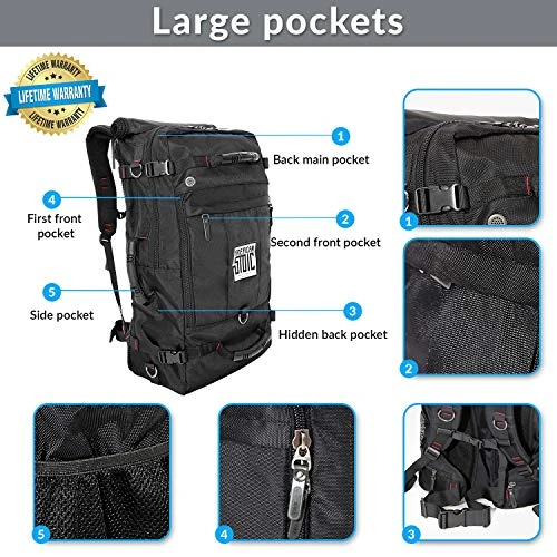 American Stoic Carry On Bag Black - 50L TSA Approved Weekender Bag – Convertible From 19” Laptop Backpack To Carryon Duffel Bag – 22x14x9 (43 Linear) Inches 3 American Stoic Carry On Bag Black - 50L TSA Approved Weekender Bag – Convertible From 19” Laptop Backpack To Carryon Duffel Bag – 22x14x9 (43 Linear) Inches - Image 3