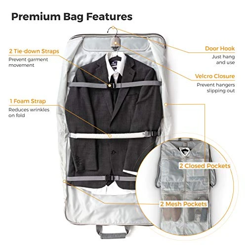 Prottoni 44-Inch Suit Carrier For Travel - Garment Suitcase With Toiletry Bag (Black + Clear Toiletry Bag, 44") 9 Prottoni 44-Inch Suit Carrier For Travel - Garment Suitcase With Toiletry Bag (Black + Clear Toiletry Bag, 44") - Image 9