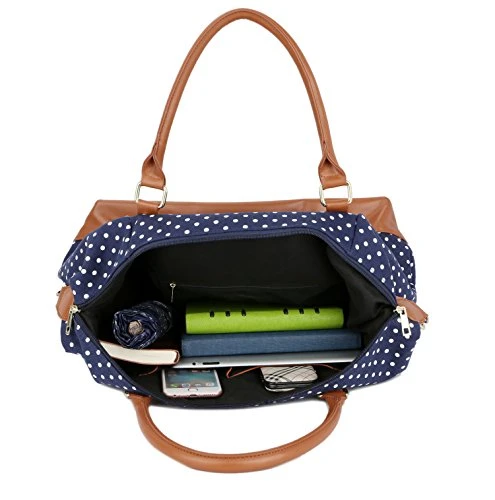 BAOSHA HB-28 Ladies Women Canvas Travel Weekender Bag Overnight Carry-on Shoulder Duffel Tote Bag (Blue Dot) 6 BAOSHA HB-28 Ladies Women Canvas Travel Weekender Bag Overnight Carry-on Shoulder Duffel Tote Bag (Blue Dot) - Image 6