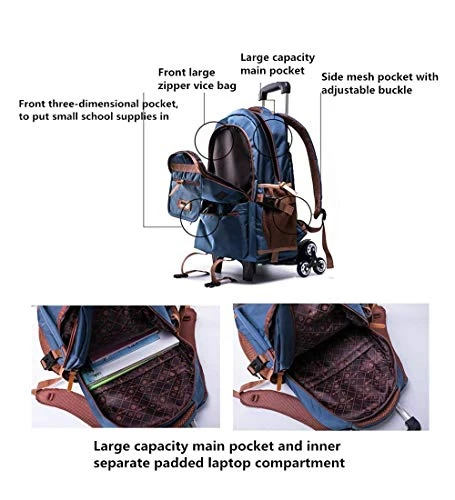 C-Xka Nylon Rolling Backpack Carry-On Luggage Travel Duffel Bag Wheeled Book Bag Detachable Dual 4 C-Xka Nylon Rolling Backpack Carry-On Luggage Travel Duffel Bag Wheeled Book Bag Detachable Dual - Image 4