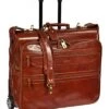 Real Leather Suit Garment Dress Carrier Travel Weekend Bag On Wheels A1236 Cognac