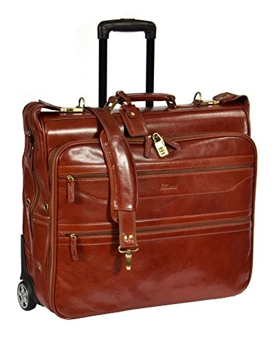 Real Leather Suit Garment Dress Carrier Travel Weekend Bag On Wheels A1236 Cognac 1 Real Leather Suit Garment Dress Carrier Travel Weekend Bag On Wheels A1236 Cognac