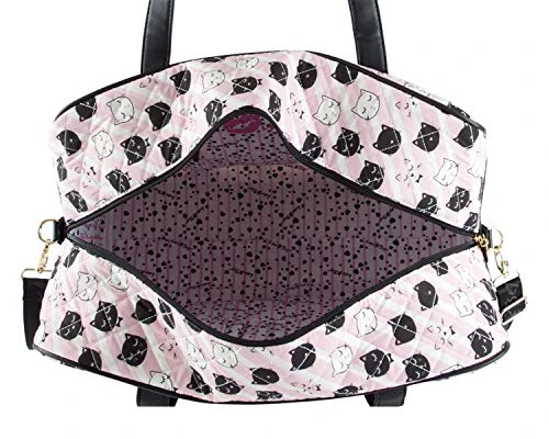 Betsey Johnson Luv CruzIn Cotton Quilted Carry On Weekender Travel Duffel Bag - Black/Blush Cat 6 Betsey Johnson Luv CruzIn Cotton Quilted Carry On Weekender Travel Duffel Bag - Black/Blush Cat - Image 6