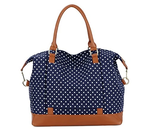 BAOSHA HB-28 Ladies Women Canvas Travel Weekender Bag Overnight Carry-on Shoulder Duffel Tote Bag (Blue Dot) 5 BAOSHA HB-28 Ladies Women Canvas Travel Weekender Bag Overnight Carry-on Shoulder Duffel Tote Bag (Blue Dot) - Image 5