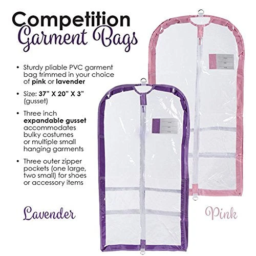 Clear Plastic Garment Bag With Pockets For Dance Competitions Danshuz - Pink 2 Clear Plastic Garment Bag With Pockets For Dance Competitions Danshuz - Pink - Image 2