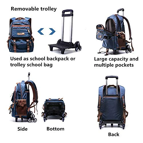 C-Xka Nylon Rolling Backpack Carry-On Luggage Travel Duffel Bag Wheeled Book Bag Detachable Dual 6 C-Xka Nylon Rolling Backpack Carry-On Luggage Travel Duffel Bag Wheeled Book Bag Detachable Dual - Image 6