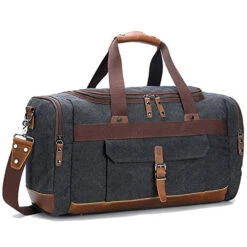 BLUBOON Travel Duffel Bag Canvas Weekender Overnight Carry-on Luggage With Genuine Leather Trim For