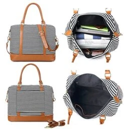 Women Ladies Canvas Weekender Bag Overnight Carry-on Tote Duffel In Trolley Handle (Black Stripe) -Samsonite Sales Store 51jmDDSj6nL