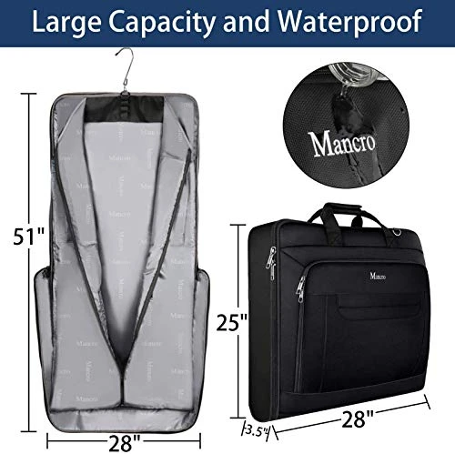 Garment Bags For Travel, Carry On Garment Bag For Business Trips With Shoulder Strap, Mancro Waterproof Foldable Luggage Hanging Suit Bags Gift For Men Women, 2 In 1 Suitcase For Coats, Suits (Black) 4 Garment Bags For Travel, Carry On Garment Bag For Business Trips With Shoulder Strap, Mancro Waterproof Foldable Luggage Hanging Suit Bags Gift For Men Women, 2 In 1 Suitcase For Coats, Suits (Black) - Image 4