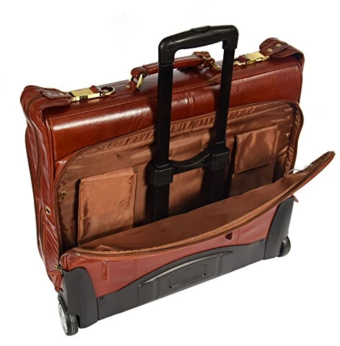 Real Leather Suit Garment Dress Carrier Travel Weekend Bag On Wheels A1236 Cognac 4 Real Leather Suit Garment Dress Carrier Travel Weekend Bag On Wheels A1236 Cognac - Image 4