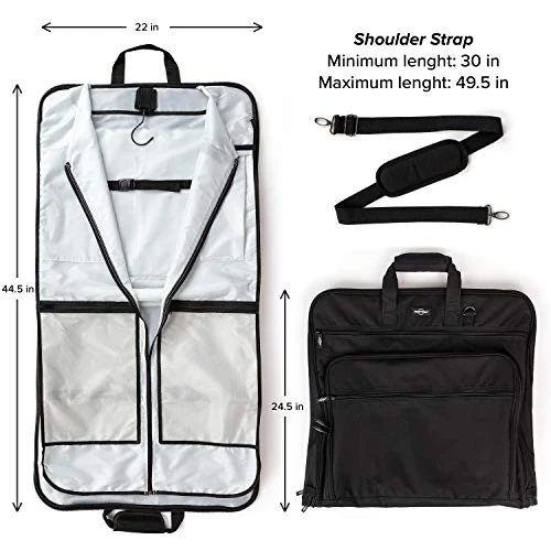 Prottoni 44-Inch Suit Carrier For Travel - Garment Suitcase With Toiletry Bag (Black + Clear Toiletry Bag, 44") 2 Prottoni 44-Inch Suit Carrier For Travel - Garment Suitcase With Toiletry Bag (Black + Clear Toiletry Bag, 44") - Image 2