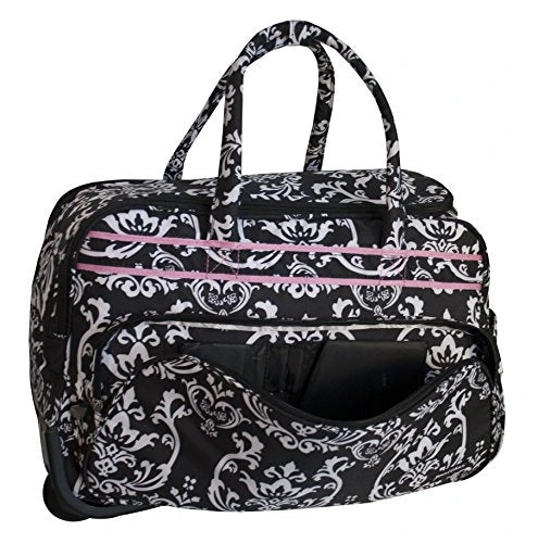 Jenni Chan Damask Deluxe Carry-All Rolling Duffel, Black/Pink, One Size 3 Jenni Chan Damask Deluxe Carry-All Rolling Duffel, Black/Pink, One Size - Image 3