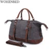 Men'S Travel Bags Vintage Leather Canvas Carry On Luggage Bags Big Men Duffel Bags Travel Tote