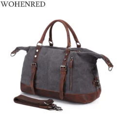 Men'S Travel Bags Vintage Leather Canvas Carry On Luggage Bags Big Men Duffel Bags Travel Tote