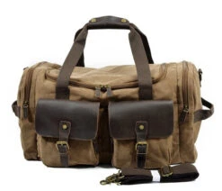 Man Vintage Military Travel Duffel Bag Multi-Pocket Canvas Overnight Bag Leather Weekend Carry On 6 Man Vintage Military Travel Duffel Bag Multi-Pocket Canvas Overnight Bag Leather Weekend Carry On -Samsonite Sales Store product image 842277440
