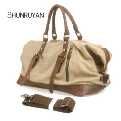 Shunruyan Canvas Cow Leather Men Travel Bags Carry On Luggage Bags Men Duffel Bags Travel Tote -Samsonite Sales Store product image 906444783