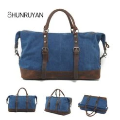 Shunruyan Canvas Cow Leather Men Travel Bags Carry On Luggage Bags Men Duffel Bags Travel Tote -Samsonite Sales Store product image 906444784