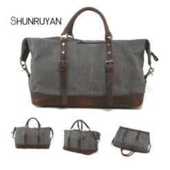 Shunruyan Canvas Cow Leather Men Travel Bags Carry On Luggage Bags Men Duffel Bags Travel Tote -Samsonite Sales Store product image 906444785