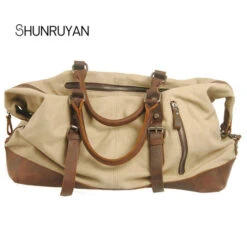 Shunruyan Canvas Cow Leather Men Travel Bags Carry On Luggage Bags Men Duffel Bags Travel Tote -Samsonite Sales Store product image 906444790